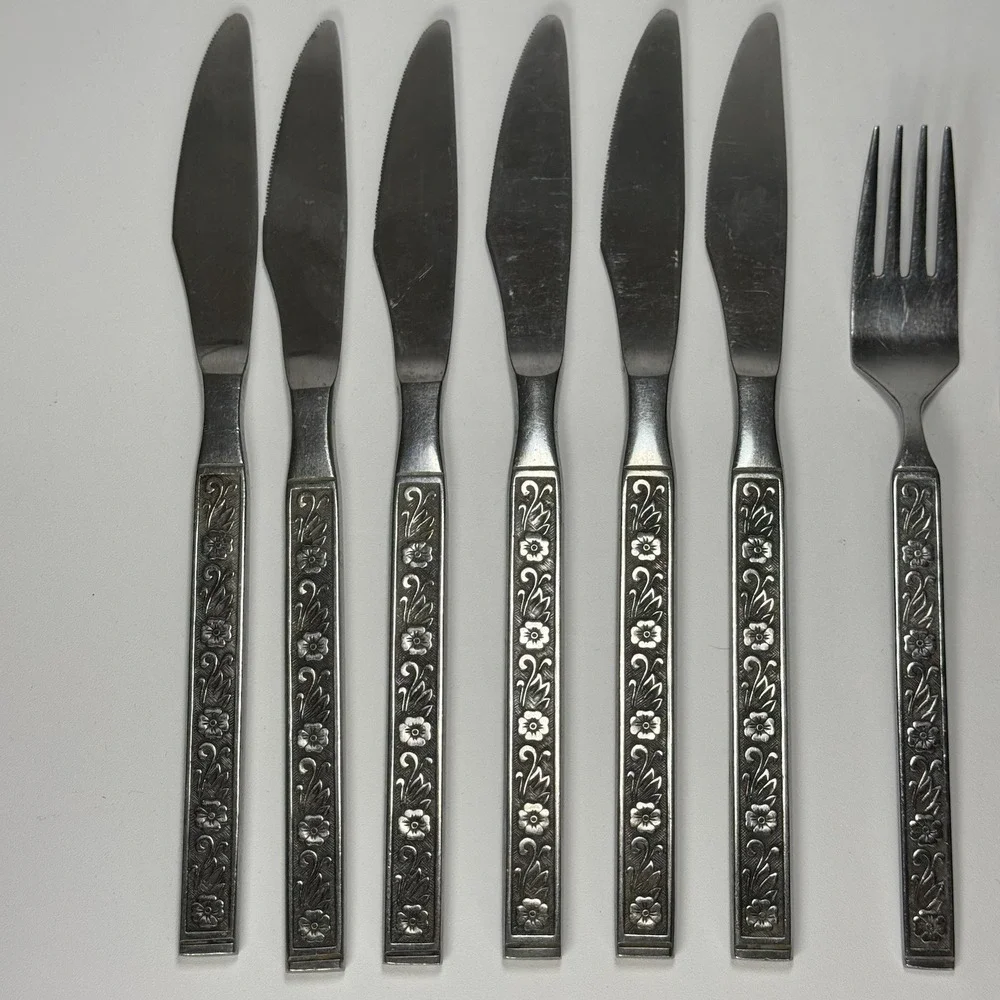 Vtg Gold Standard Night Blossom Flatware 11 Pc Japan Floral MCM‎